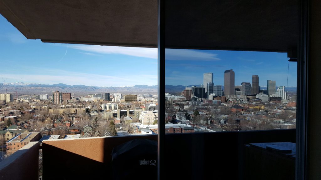 View of Denver through a window with home window tinting